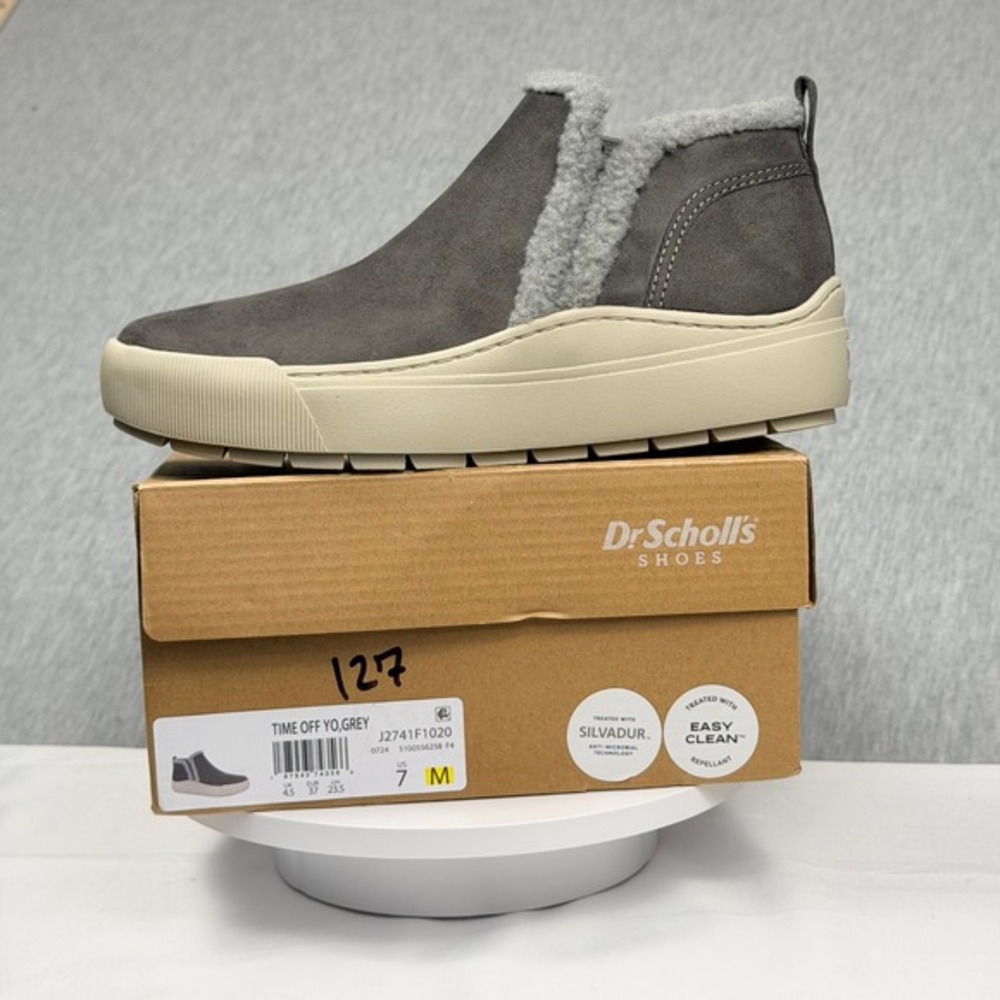 Dr. Scholls Time Off Yo Grey Faux Suede Shearling Slip On Ankle Boots Womens 7 M